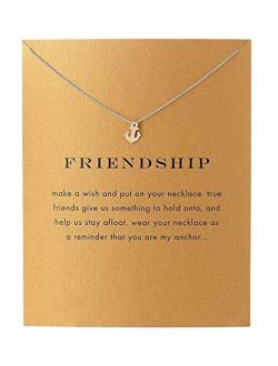 Baydurcan Friendship Anchor Compass Necklace Good Luck Elephant Pendant Chain Necklace with Message Card Gift Card