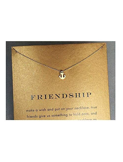 Baydurcan Friendship Anchor Compass Necklace Good Luck Elephant Pendant Chain Necklace with Message Card Gift Card 