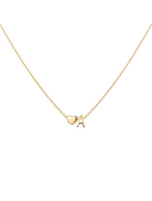 Glimmerst Initial Heart Necklace,18K Gold Plated Stainless Steel Tiny Heart Letter Necklace Personalized Monogram Name Necklace for Women Girls
