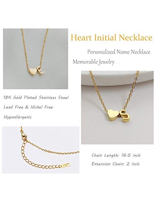 Glimmerst Initial Heart Necklace,18K Gold Plated Stainless Steel Tiny Heart Letter Necklace Personalized Monogram Name Necklace for Women Girls