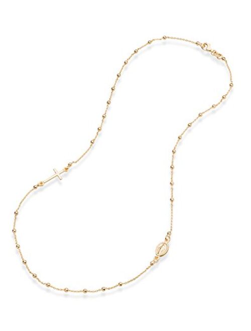 Miabella 18K Gold Over Sterling Silver Italian Rosary Beaded Sideways Cross Necklace, Link Chain 16, 18, 22 Inch for Women Teen Girls 925 Italy