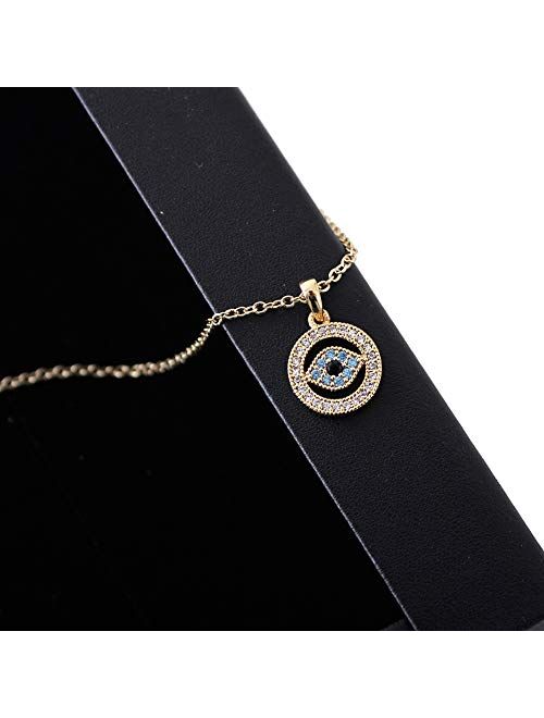 Obidos Evil Eye Pendant Necklace Turkish Rose Gold Turquoise Necklace Lucky Jewelry for Girls and Women Faith Protection Rhinestone Necklace