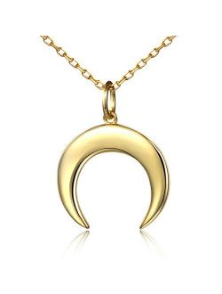 S925 Sterling Silver Crescent Moon Pendant Necklace for Women