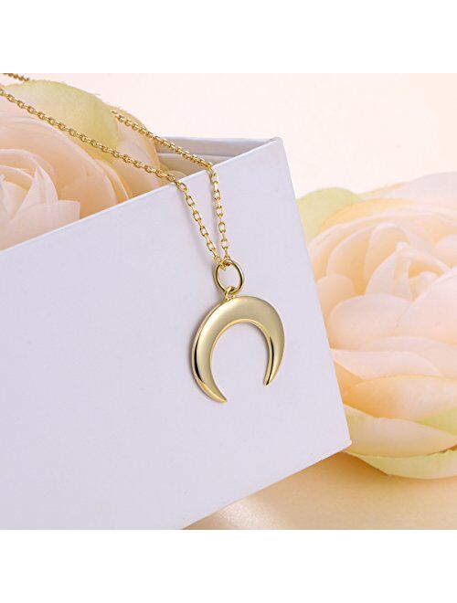 S925 Sterling Silver Crescent Moon Pendant Necklace for Women
