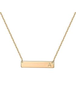 M MOOHAM Bar Initial Necklace for Women, 14K Gold Rose Gold Plated Stainless Steel Bar Necklace Personalized Engraved Name Horizontal Rectangle Bar Necklace