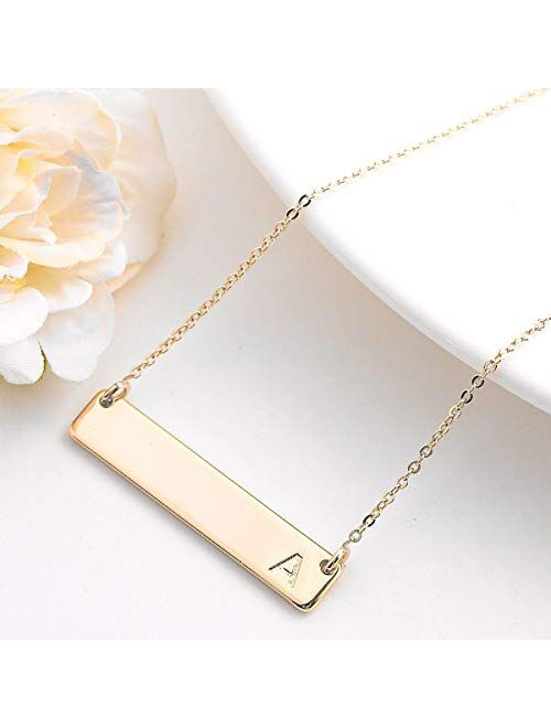 M MOOHAM Bar Initial Necklace for Women, 14K Gold Rose Gold Plated Stainless Steel Bar Necklace Personalized Engraved Name Horizontal Rectangle Bar Necklace