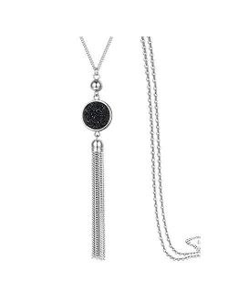 Long Chain Tassel Necklace Pendant Resin Sweater Chain Bohemian Style for Women, Change Color