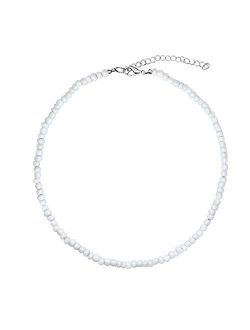 Puka Shell Necklace Hawaiian White Turquoise Bead Choker Beach Necklace for Women Girls (White Bead)
