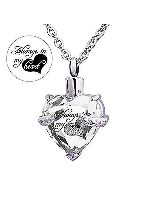 STARTONECO Always in My Heart 12 Birthstone Cremation Jewelry Urn Necklace Heart Memorial Keepsake Pendant Ash Holder Cremation Jewelry for Ashes