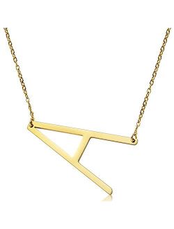 malyunin Sideways Initial Necklace Script Name Alphabet A-Z Large Letter Necklace Birthday Gifts for Women Girls