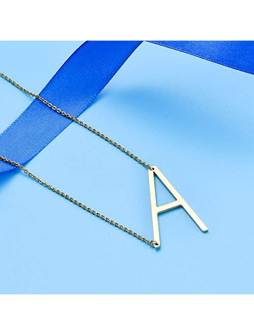 malyunin Sideways Initial Necklace Script Name Alphabet A-Z Large Letter Necklace Birthday Gifts for Women Girls