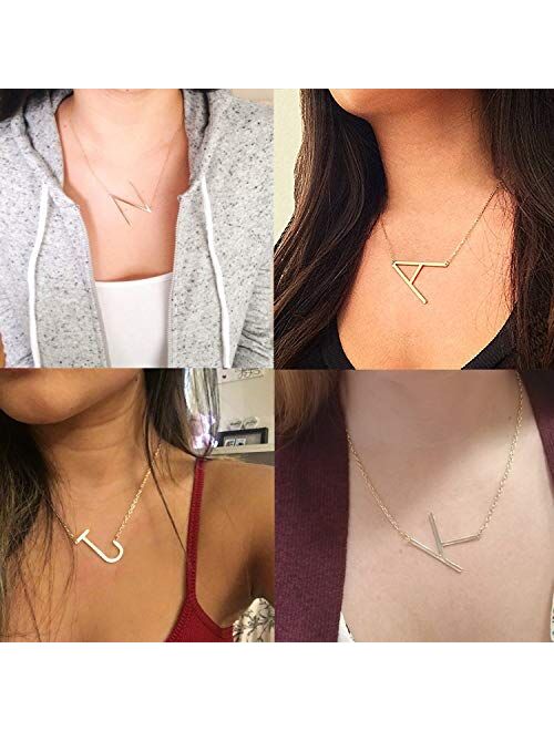 malyunin Sideways Initial Necklace Script Name Alphabet A-Z Large Letter Necklace Birthday Gifts for Women Girls
