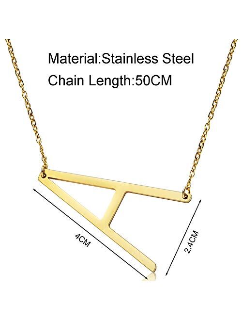 malyunin Sideways Initial Necklace Script Name Alphabet A-Z Large Letter Necklace Birthday Gifts for Women Girls