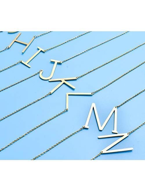 malyunin Sideways Initial Necklace Script Name Alphabet A-Z Large Letter Necklace Birthday Gifts for Women Girls