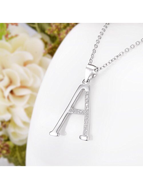 EVER FAITH 925 Sterling Silver CZ Cursive Initial 26 Letters Alphabet Adjustable Pendant Necklace Clear