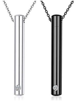 Sllaiss 2 pcs Cremation Jewelry Crystals from Swarovski Stainless Steel Black Silver Tone Bar Urn Pendant Memorial Ashes Keepsake Exquisite Necklace