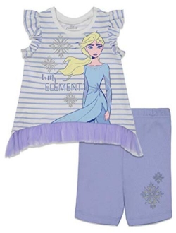 Frozen Elsa Anna Girls Fashion T-Shirt and Bike Shorts Set