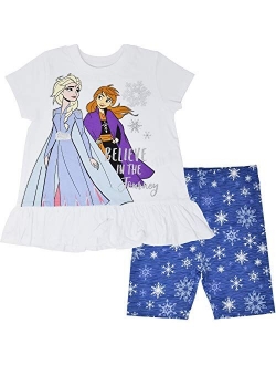 Frozen Elsa Anna Girls Fashion T-Shirt and Bike Shorts Set