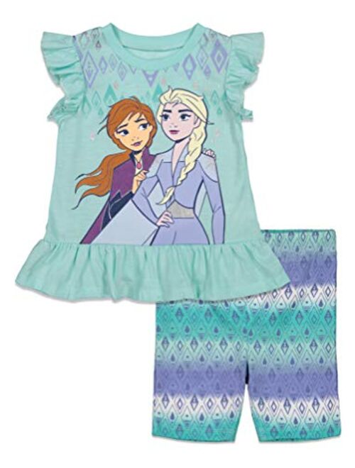 Disney Frozen Elsa Anna Girls Fashion T-Shirt and Bike Shorts Set