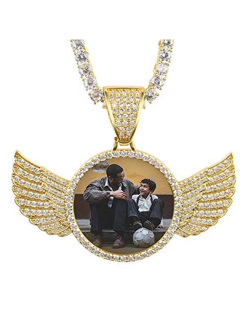 YIMERAIRE Hip Hop Jewelry Custom Picture Necklace Memory Pendant with Chain Leaves Shape Personalized Photo Medallions Necklace