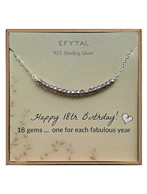EFYTAL 18th Birthday Gifts for Girls, Sterling Silver Necklace, 18 beads for 18 Year Old Girl, Jewelry Gift Idea