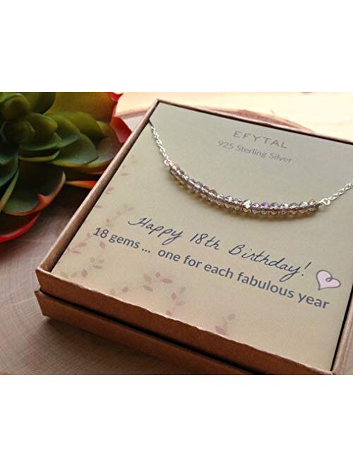 EFYTAL 18th Birthday Gifts for Girls, Sterling Silver Necklace, 18 beads for 18 Year Old Girl, Jewelry Gift Idea