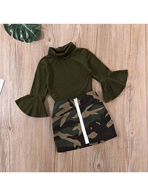 Toddler Baby Girls Leopard Long Sleeve T-Shirt Tops + Yellow Mini Pencil Skirts Outfit Fall Winter Clothes Set