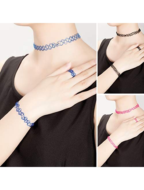 BodyJ4You 30PC Choker Necklace Bracelet Ring Set Multicolor Stretch Elastic Jewelry Girls Kids Gift