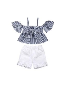 2Pcs Kids Toddler Baby Girls Off Shoulder T-Shirt Tops+Long Pants Outfit Clothes Set