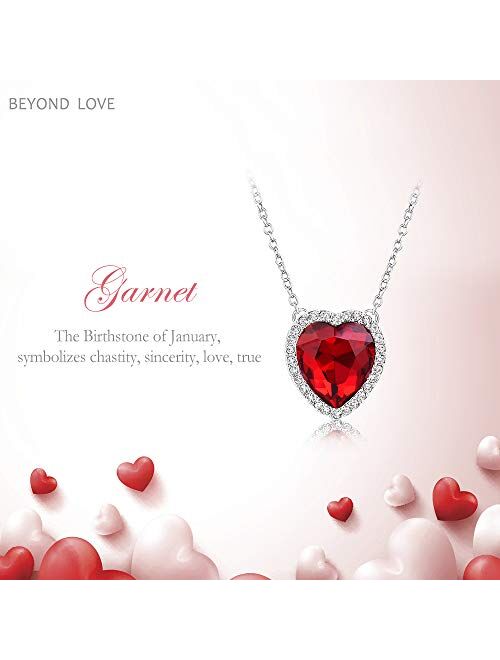 Beyond Love 12 Months Birthstone Necklace Heart Crystal Halo Pendant 14K White Gold Plated Dainty Chain Choker Princess Necklaces for Women Girls Jewelry Gift Silver 18