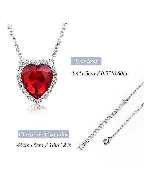 Beyond Love 12 Months Birthstone Necklace Heart Crystal Halo Pendant 14K White Gold Plated Dainty Chain Choker Princess Necklaces for Women Girls Jewelry Gift Silver 18