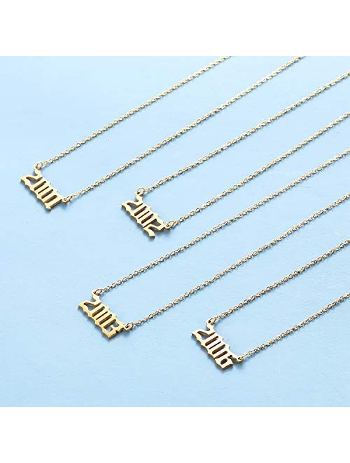Birthday Year Necklace, 18K Gold Plated Stainless Steel Birth Year Number Pendant Necklace Memorable Anniversary Jewelry for Women Girls