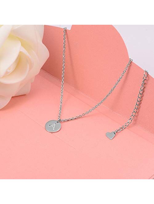 THREE KEYS JEWELRY Initial Necklaces Silver Gold Tone 10mm 0.4 Inches 16mm 0.63 Inches Tiny Disc Alphabet Pendant Stainless Steel Initial Necklace for Women Girls