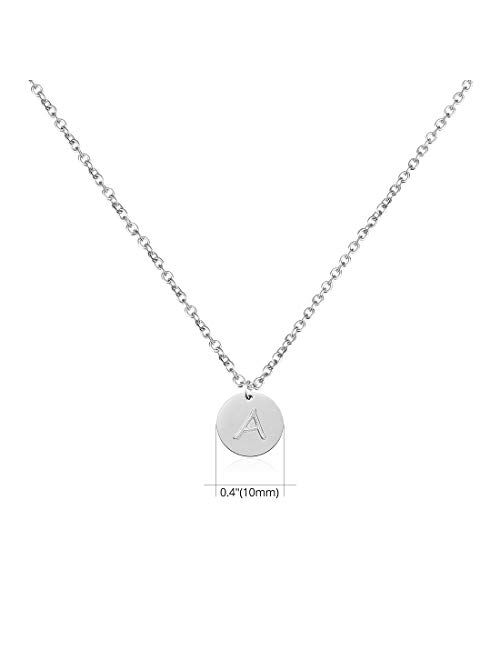 THREE KEYS JEWELRY Initial Necklaces Silver Gold Tone 10mm 0.4 Inches 16mm 0.63 Inches Tiny Disc Alphabet Pendant Stainless Steel Initial Necklace for Women Girls