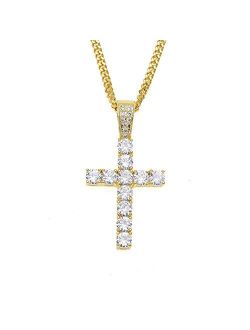 MCSAYS Hip Hop Jewelry Iced Out Bling Full Crystal Cross Pendant Golden Cuban Chain Religious Christian Necklace Fashion Accessories for Men/Women Gifts