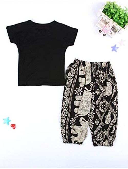 Oklady Little Girls' Clothes Summer Straps Shorts Set, Elephant Sleeveless Tops+Harem Pants 2Pcs Outfits for Toddler Girls