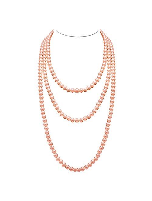 T-Doreen Long Pearl Necklace for Women Girls 69 Inch Layered Strands Necklace