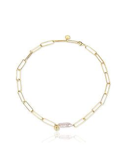 Une Douce Choker Necklaces for Women, Chain Link Choker Necklace, Dainty Choker with Baroque Pearl Pendant, Gold Choker Necklace with Coins, Statement Trendy Jewelry, for