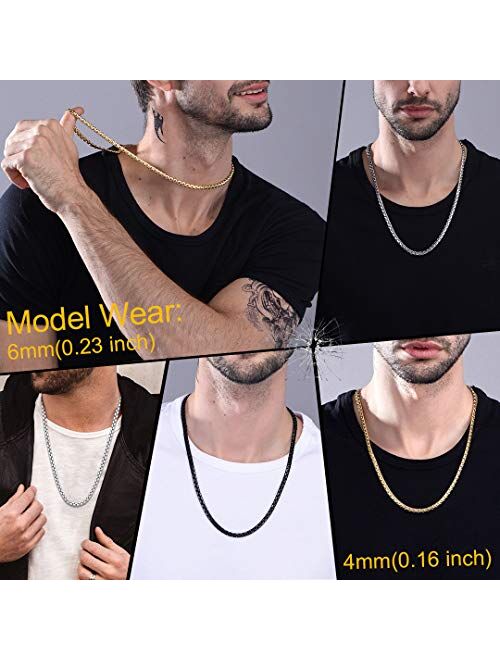 ChainsHouse Chain for Men Women Stainless Steel/18K Gold/Black Metal Plated 3mm/4mm/6mm Box/Twisted Rope/Wheat Necklace, 18"-30", Custom Available, Send Gift Box