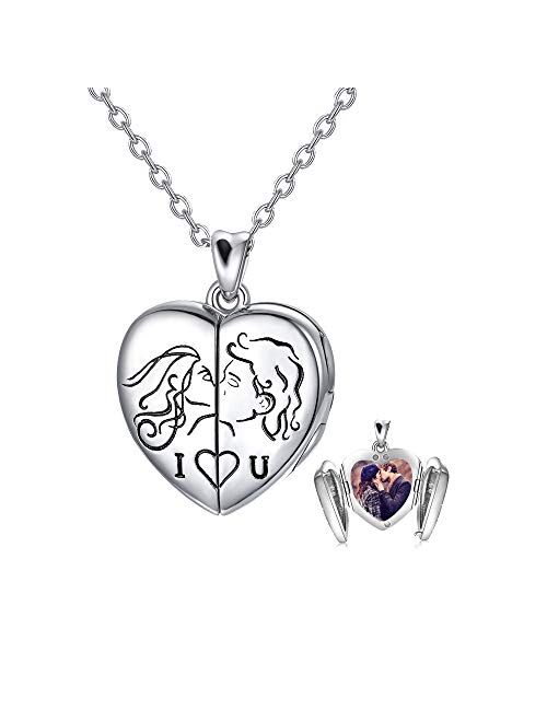 925 Sterling Silver Heart Locket Necklace That Holds Pictures Photo Forever In My Heart Locket Necklace Picture Locket Necklace for Women Girls