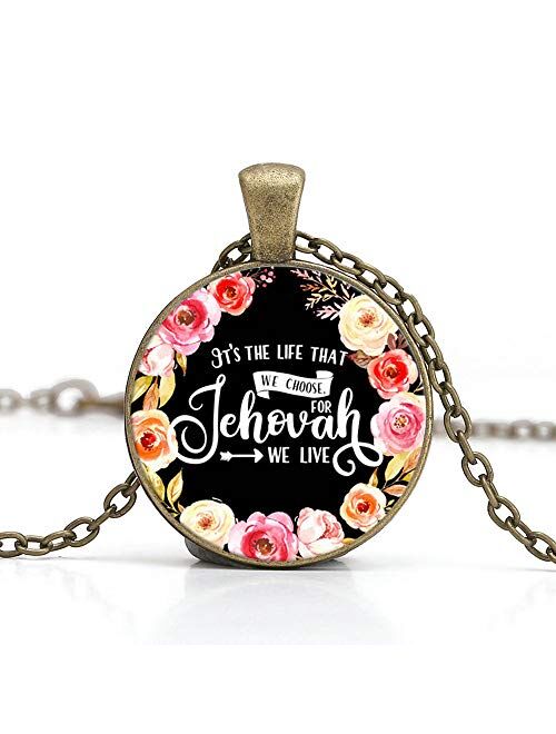 Bible Verse Pendant Necklace Christian Songs and Hymns Glass Cabochon Pendant Inspired Necklace with 24 inches Chain Handmade for Gifts 5pcs