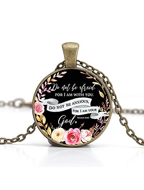 Bible Verse Pendant Necklace Christian Songs and Hymns Glass Cabochon Pendant Inspired Necklace with 24 inches Chain Handmade for Gifts 5pcs