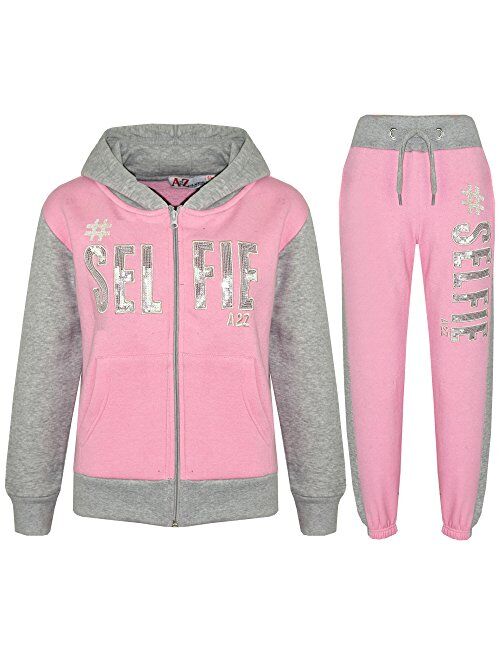 A2Z 4 Kids® Girls Tracksuit Kids Designer's Pedal Power Print Baby Pink & Black Hooded Top & Botom Jogging Suit Joggers 5 6 7 8 9 10 11 12 13 Years