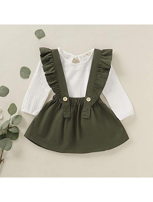 Little Girls Two Piece Clothes Set Good Kids Fall School Oufits Ruffles Clean White Shirt Buttons A-line Skirt