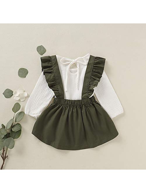 Little Girls Two Piece Clothes Set Good Kids Fall School Oufits Ruffles Clean White Shirt Buttons A-line Skirt