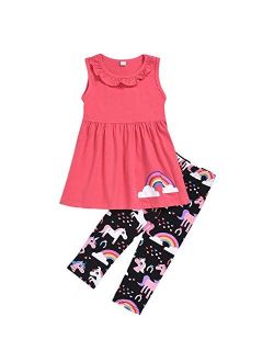 2-7T Toddler Girls Pony Sleeveless Shirt Tops Cropped Pants Outfits Clothes Set