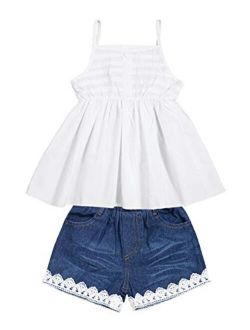 2pcs Toddler Girl Clothes T-Shirt Dress+Jeans Shorts Baby Girls Outfits Set