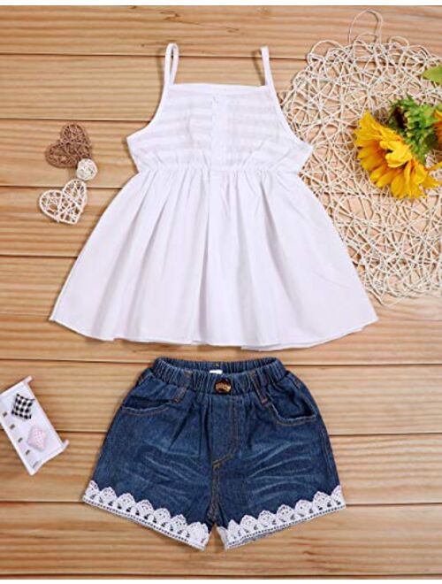 2pcs Toddler Girl Clothes T-Shirt Dress+Jeans Shorts Baby Girls Outfits Set