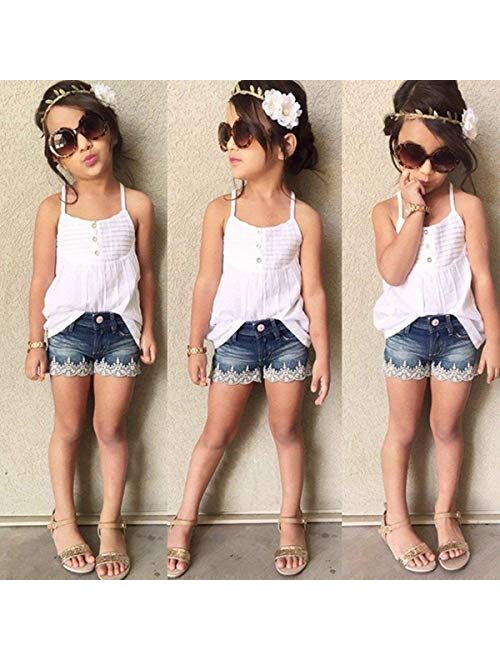 2pcs Toddler Girl Clothes T-Shirt Dress+Jeans Shorts Baby Girls Outfits Set