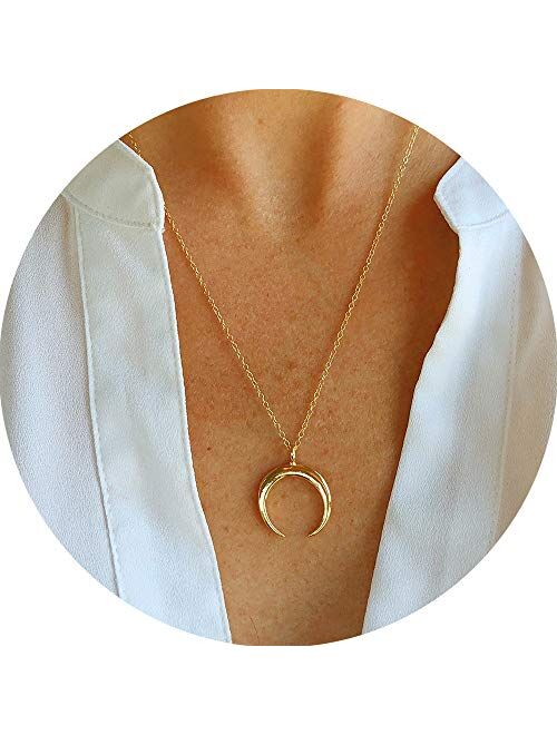 Moon Pendant Necklace for Women - Dainty Handmade Hammered New Moon, Full Moon, Waning Waxing Moon, Waning Waxing Moon, Crescent Moon Phase Necklaces Minimalist Birthday 